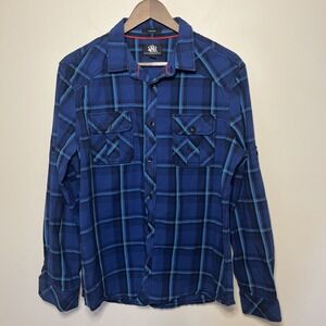 Rock & Republic Mens Large L Blue Plaid Long Sleeve Button Down Pockets‎
